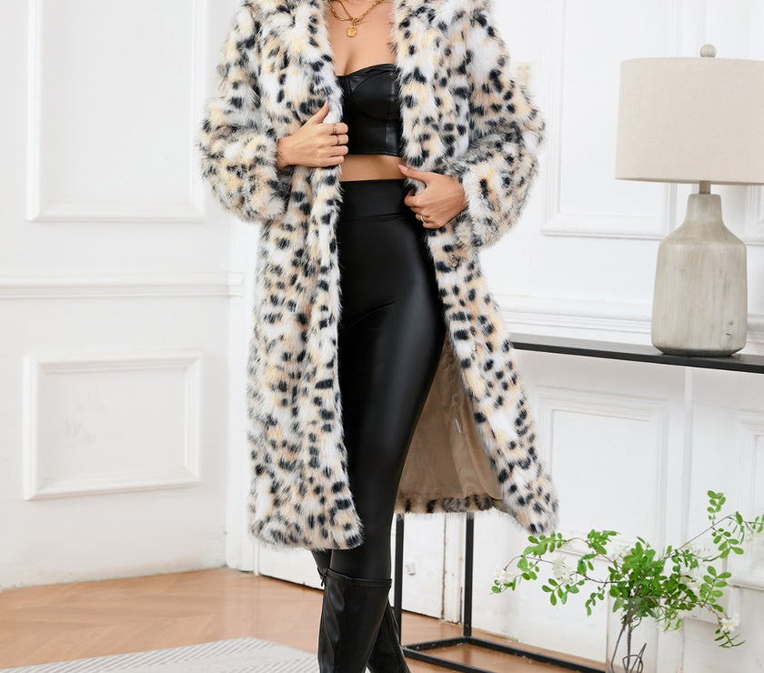 Thermal Leopard Faux Fur Hooded Outerwear