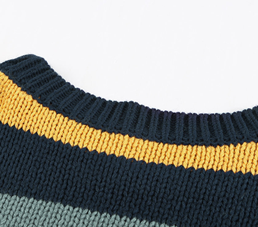 Color Block Round Neck Dropped Shoulder Sweater