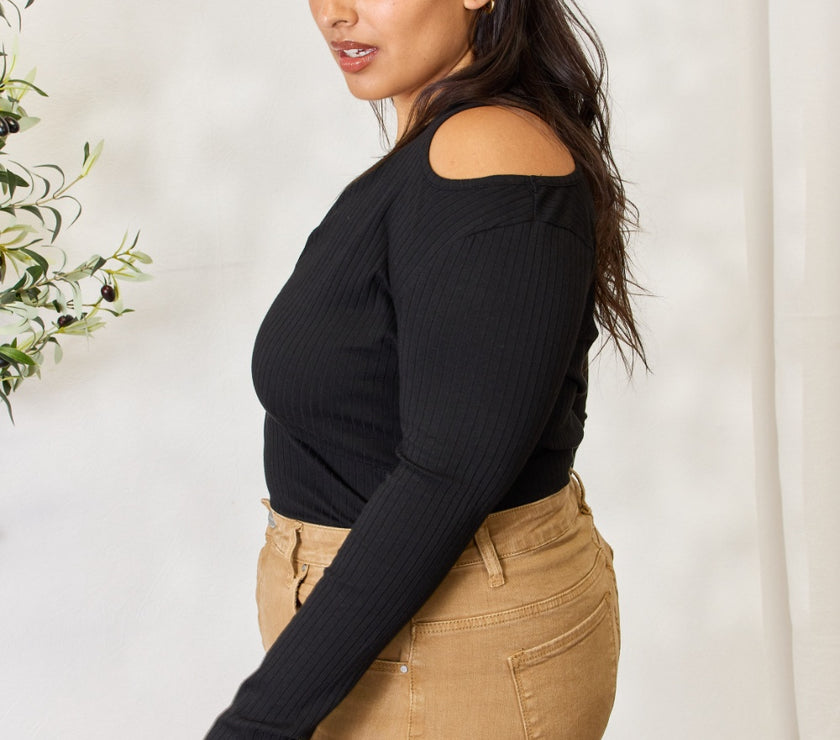 Culture Code Full Size Ribbed Surplice Cold Shoulder Top