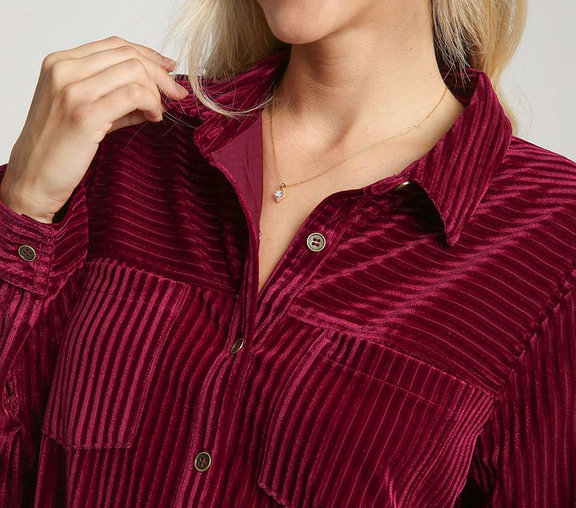 Umgee Texture Curved Hem Button Down Shirt Dress