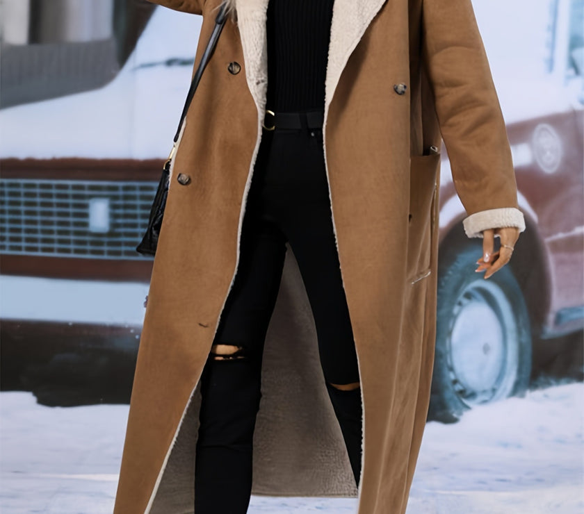 Plus Size Drop Shoulder Sherpa Longline Coat