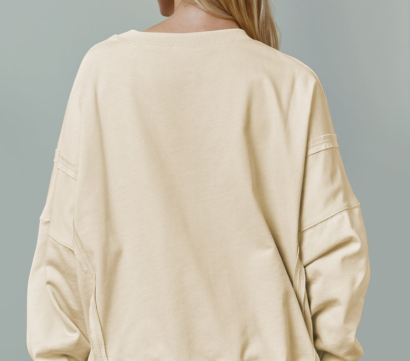 Double Take Slit Sequin Round Neck Long Sleeve Sweatshirt