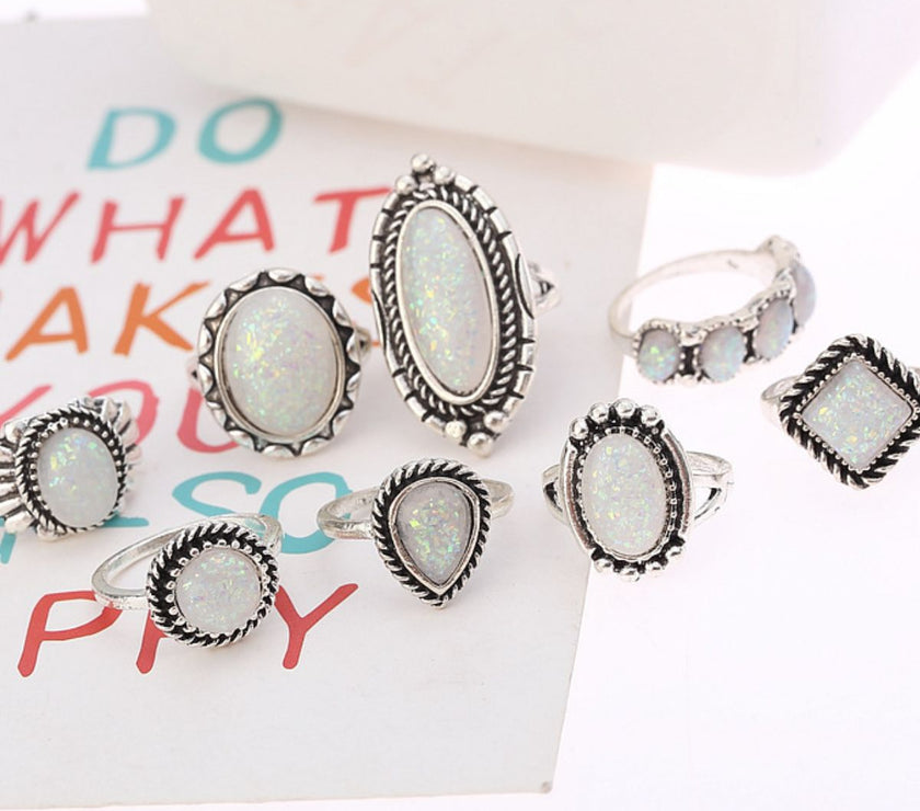 Opal Alloy Geometric Ring 10-Piece Set