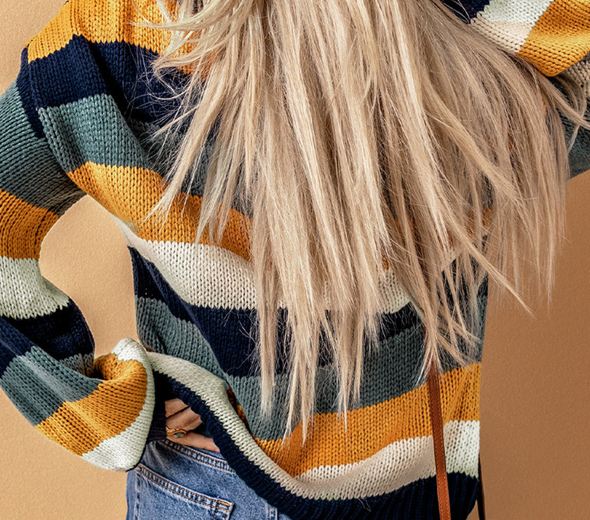 Color Block Round Neck Dropped Shoulder Sweater