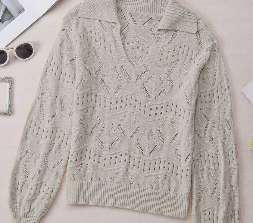 Hollow Out Johnny Collar Sweater
