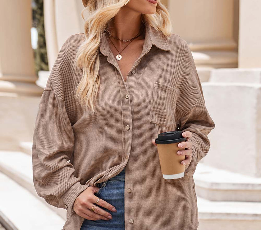 Mandy Collared Neck Dropped Shoulder Shirt