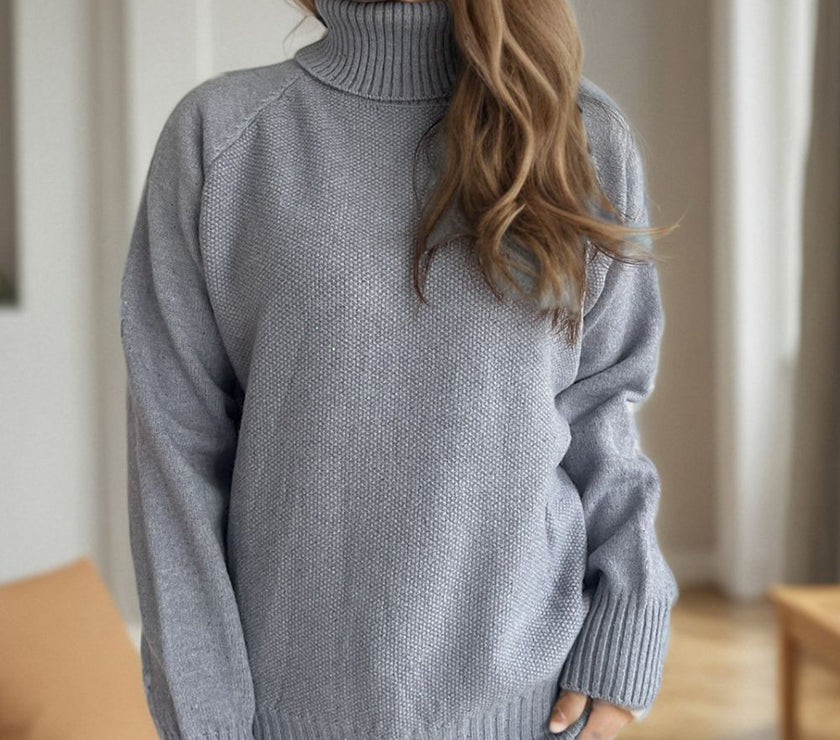 Ribbed Turtleneck Raglan Sleeve Sweater