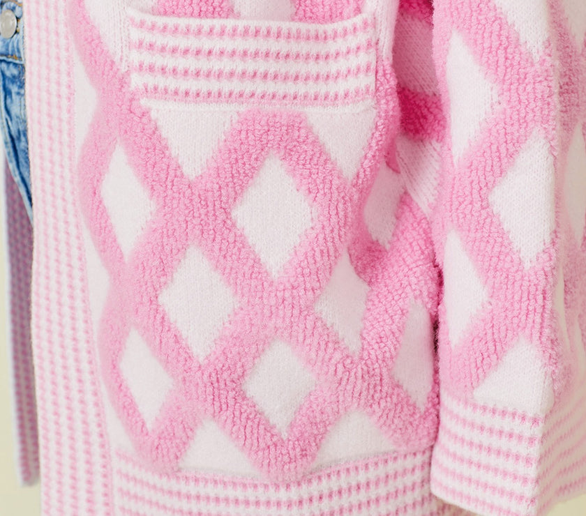 Geometric Open Front Long Sleeve Cardigan