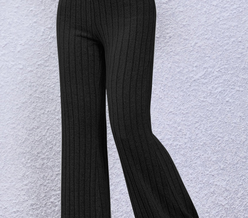 Basic Bae Full Size Ribbed High Waist Flare Pants