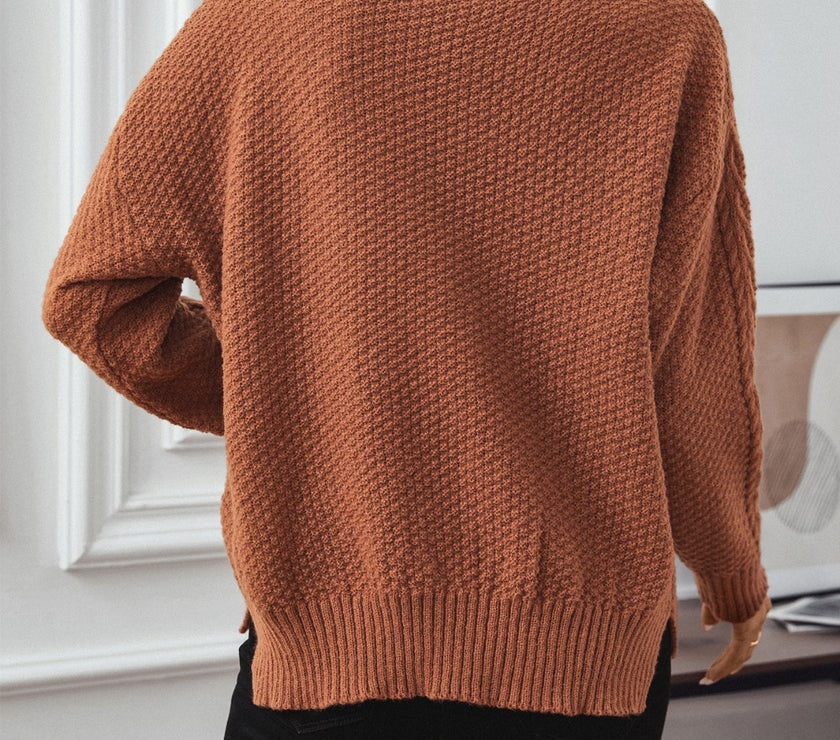 Cable-Knit Mock Neck Long Sleeve Sweater