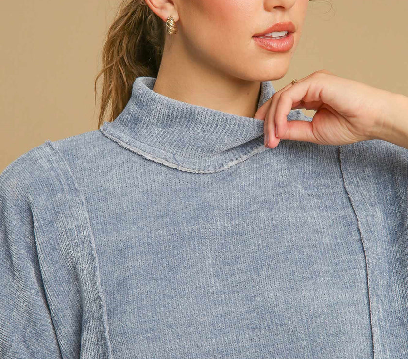 Umgee Solid Color Mock Neck Short Sleeve Top