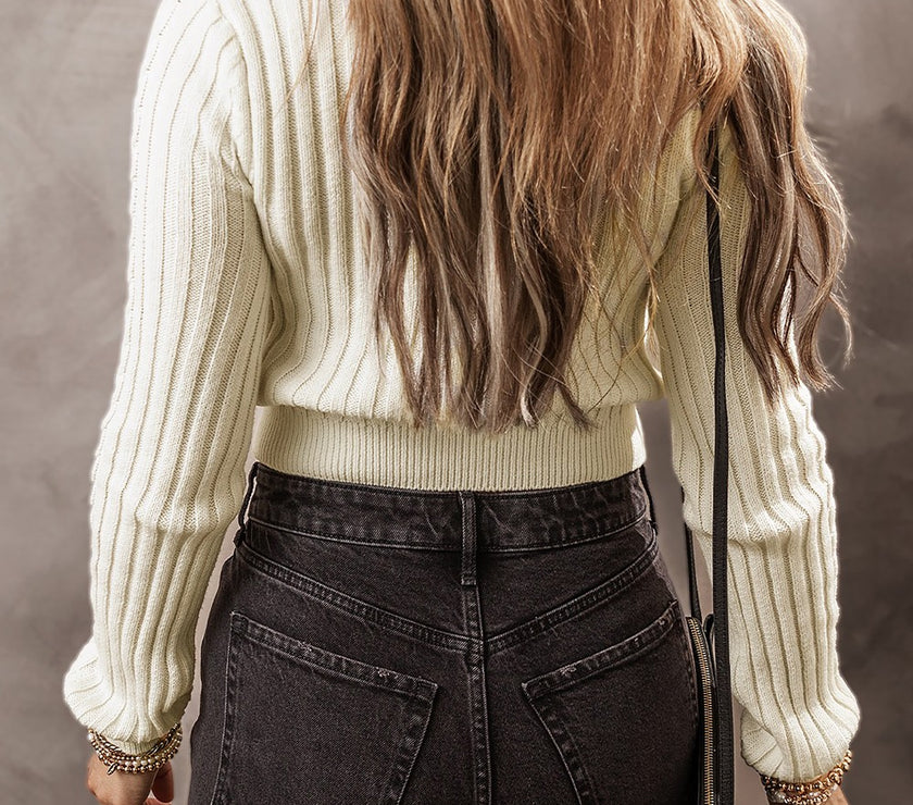 Cable-Knit Round Neck Long Sleeve Sweater