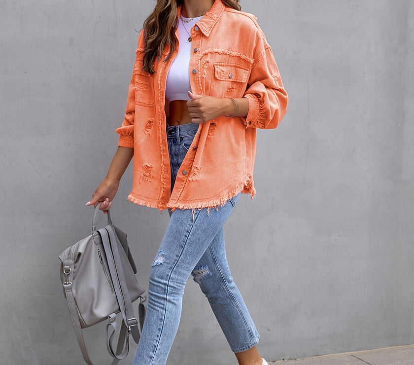 Distressed Drop Shoulder Denim Jacket