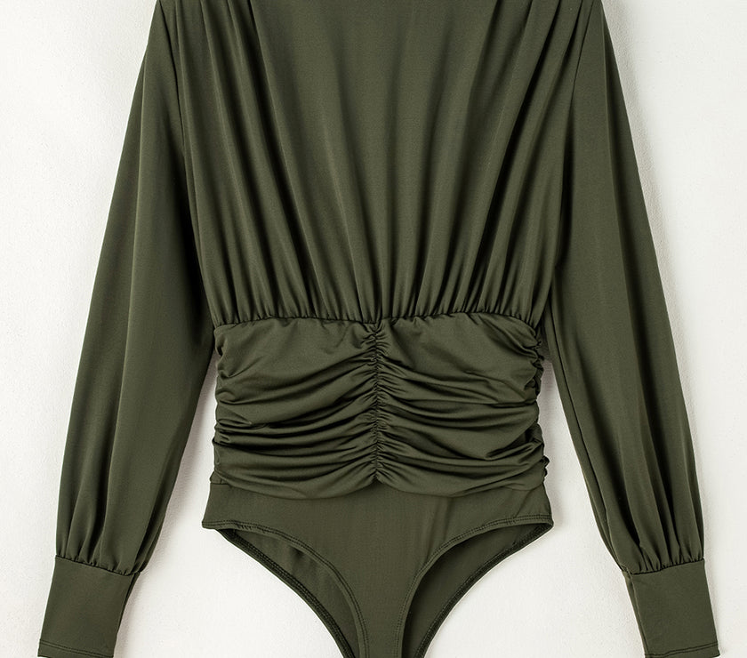 Ruched Surplice Long Sleeve Bodysuit