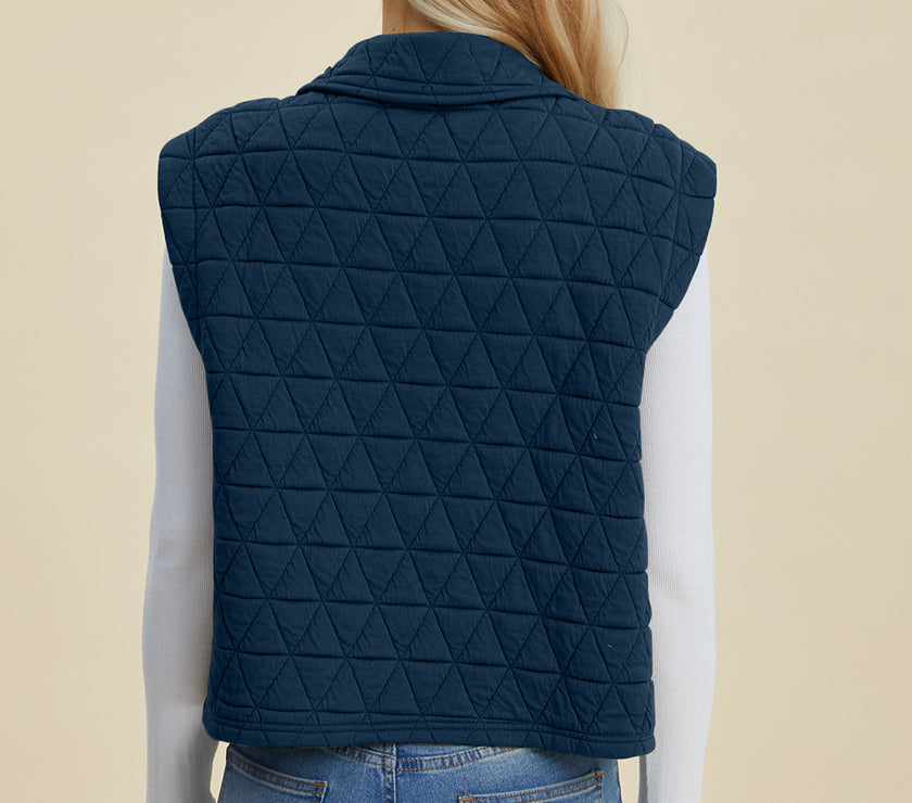 Double Take Full Size Pocketed Texture Snap Down Vest Coat