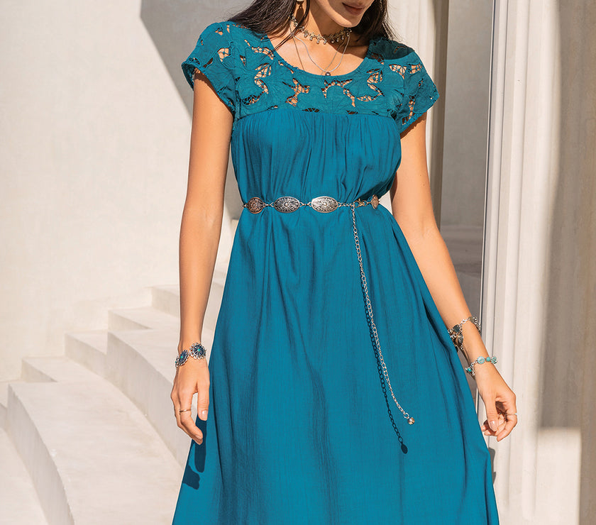 Round Neck Short Sleeve Maxi Dress