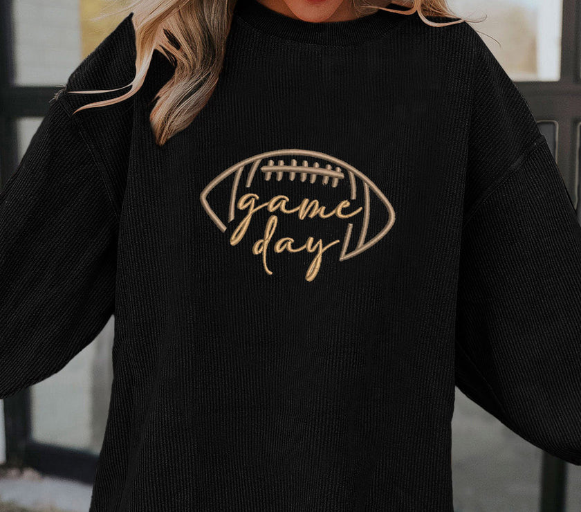 Apricot Football Graphic Drop Shoulder Game Day Corded Sweatshirt