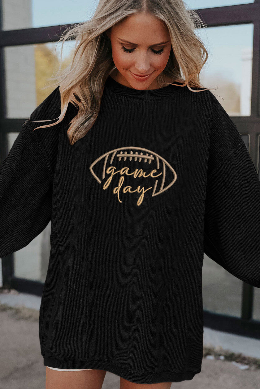 Apricot Football Graphic Drop Shoulder Game Day Corded Sweatshirt