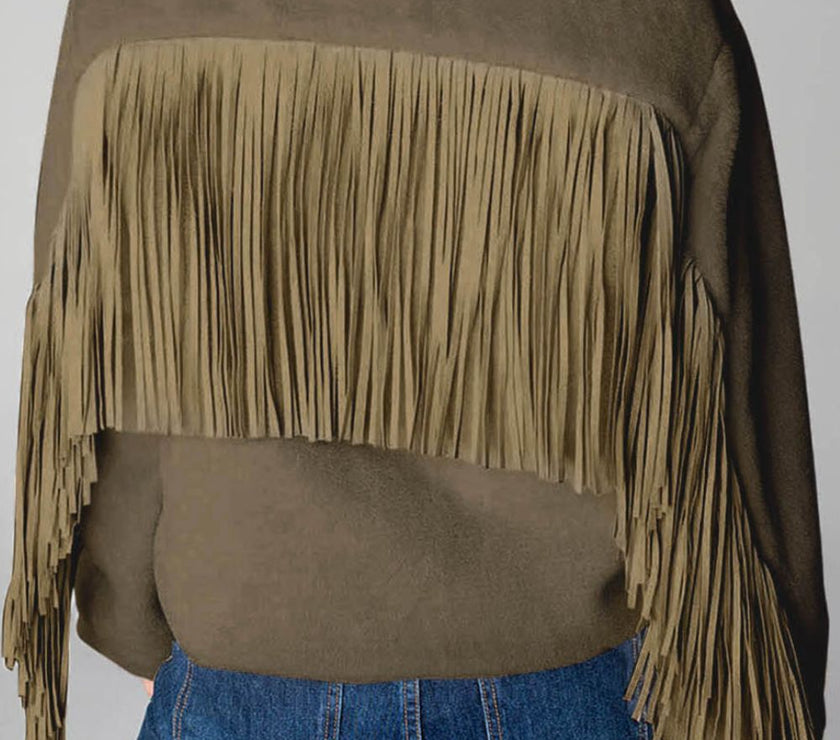 Fringed Zip Up Fleece Jacket