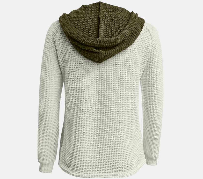 Full Size Waffle-Knit Contrast Long Sleeve Hoodie