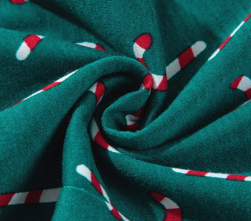 Candy Cane Print Round Neck Top and Pants Lounge Set