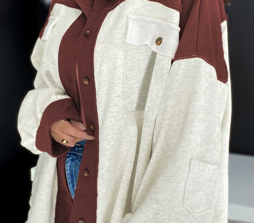 Pocketed Contrast Collared Neck Jacket