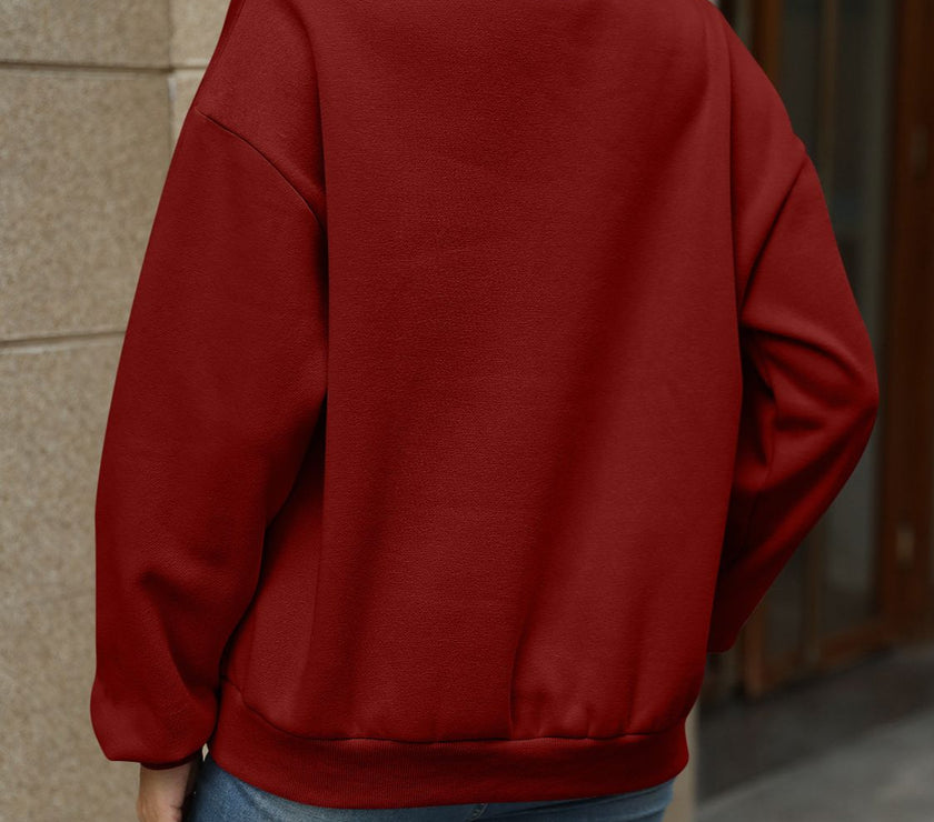 V-Neck Long Sleeve Dropped Shoulder Sweatshirt