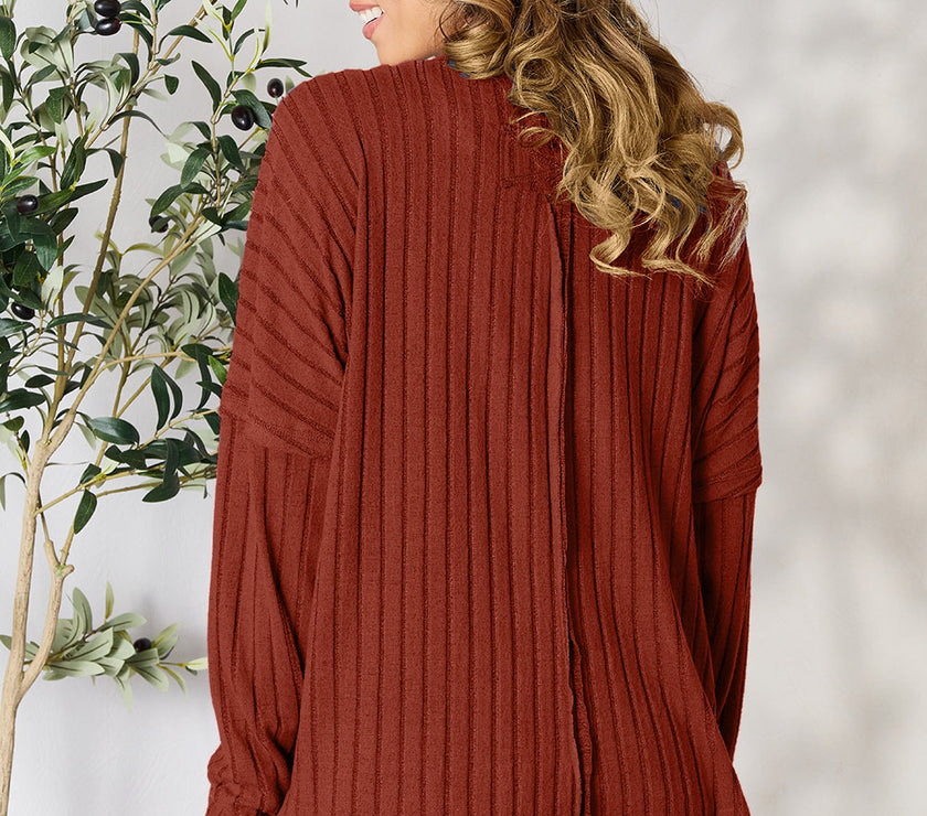 Basic Bae Full Size Ribbed Round Neck Slit Knit Top