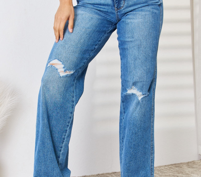 Judy Blue Full Size High Waist Distressed Straight-Leg Jeans