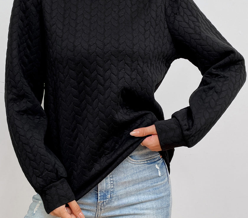 Texture Round Neck Long Sleeve Sweatshirt