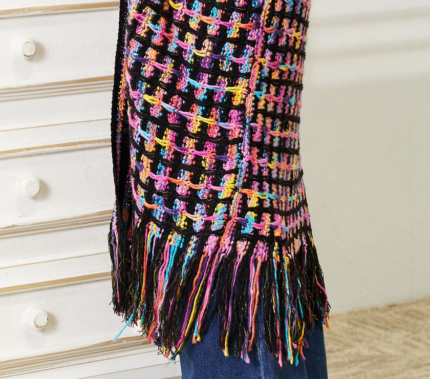 Angel Wings Full Size Multicolored Open Front Fringe Hem Cardigan