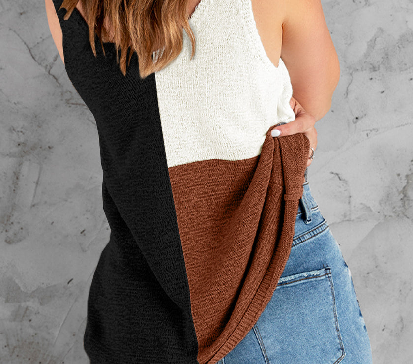 Color Block V-Neck Knit Vest