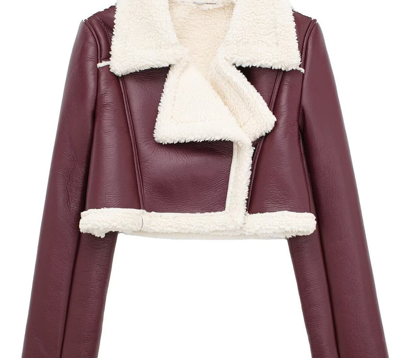 Collared Neck Long Sleeve Plush Cropped Jacket