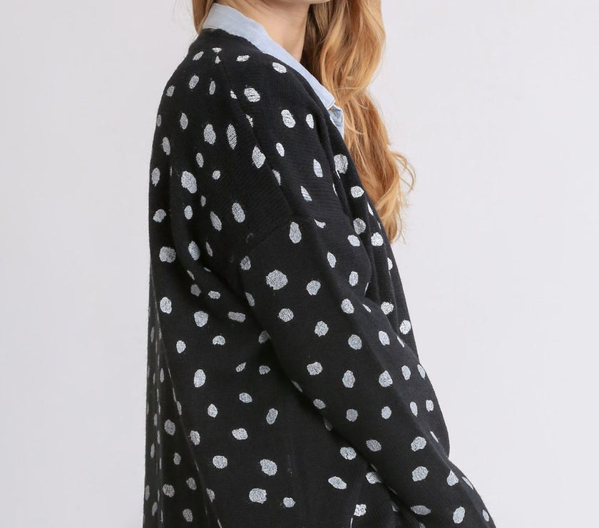 Umgee Polka Dot Open Front Drop Shoulder Cardigan