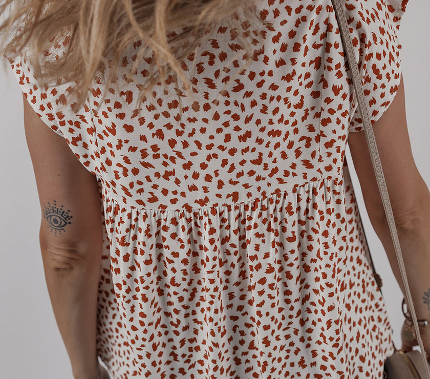 Red Printed Embroidery Detail Tie Split Neck Blouse