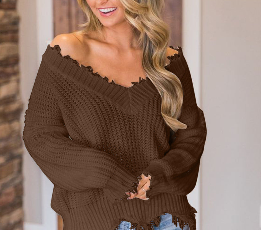 Frayed Hem Dropped Shoulder Sweater