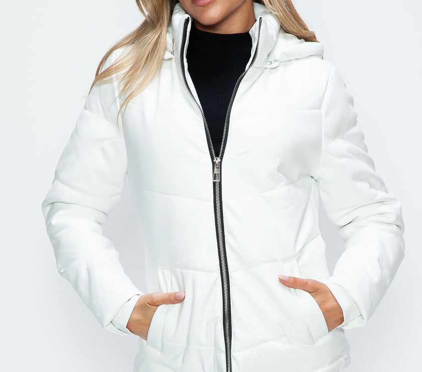 How Dare U Pocketed Zip Up Puffer Jacket with Removable Hood