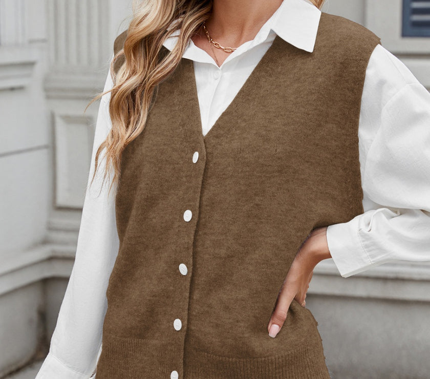 Button Down V-Neck Sweater Vest