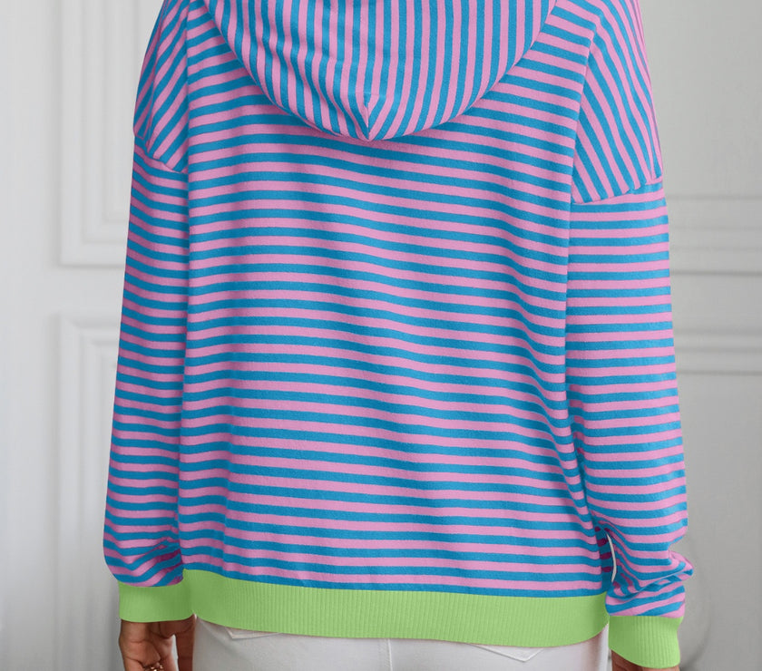Mandy Striped Long Sleeve Hooded Knit Top