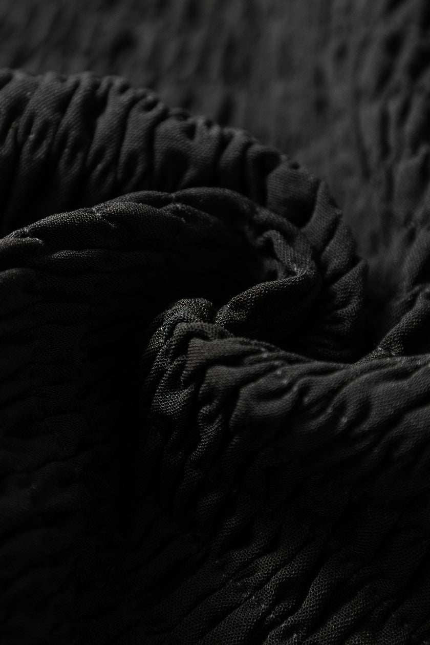 Black Ruffle Short Sleeve Shirred Peplum Top