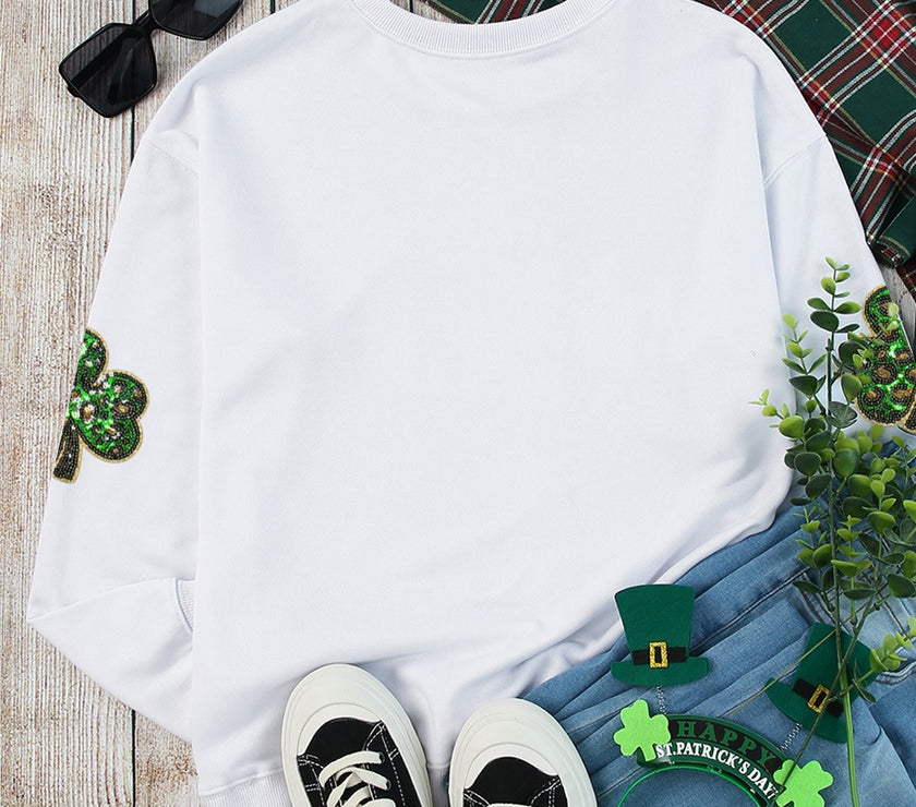 Sequin Lucky Clover Long Sleeve Sweatshirt