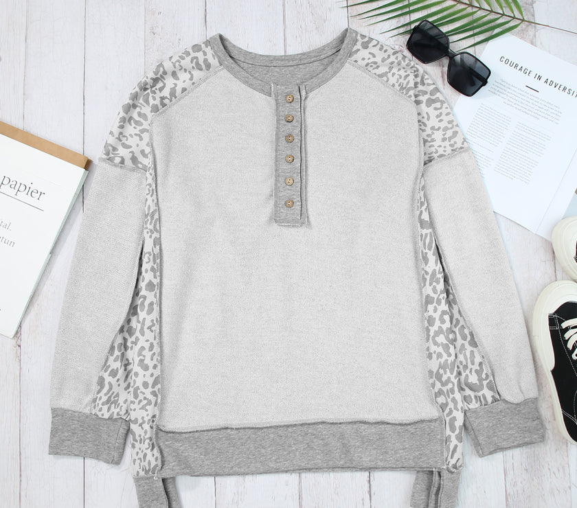 Exposed Seam Leopard Long Sleeve Sweatshirt