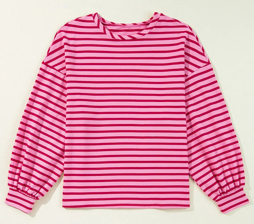 Striped Round Neck Long Sleeve Sweatshirt