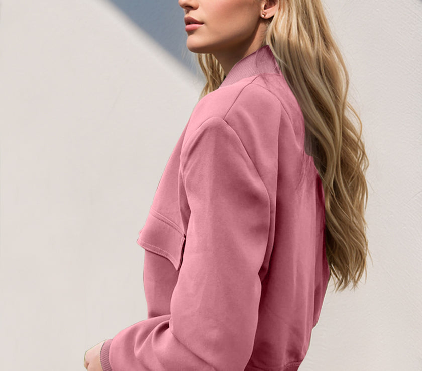 Pocketed Snap Down Baseball Collar Jacket