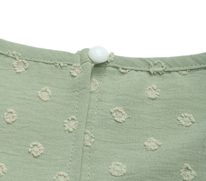Perfee Swiss Dot Round Neck Petal Sleeve Blouse