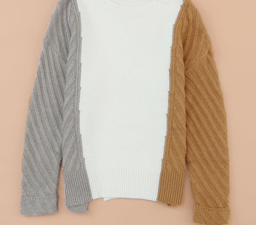 Color Block Textured Drop Shoulder Sweater