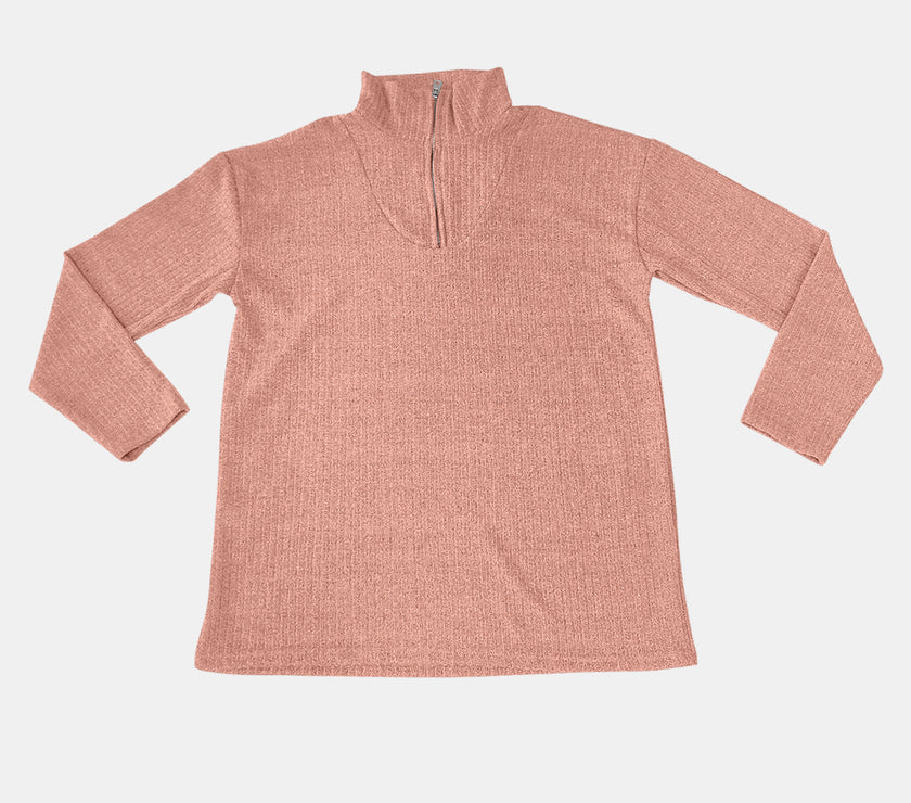 Full Size Quarter Zip Long Sleeve Top
