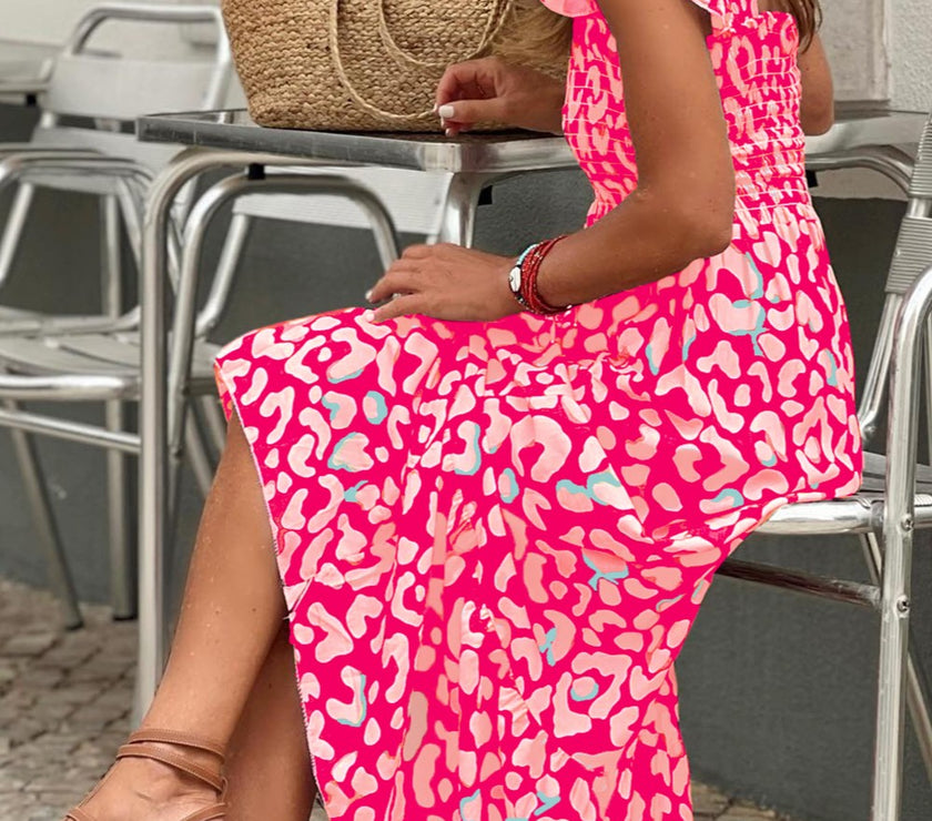 Ruffled Printed Wide Strap Dress