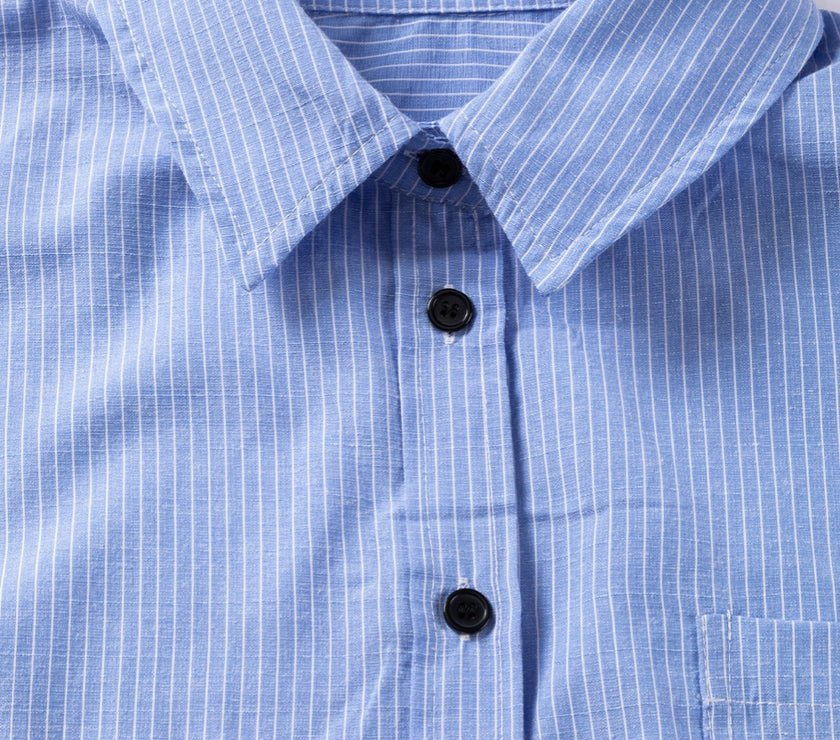 Striped Collared Neck Long Sleeve Shirt