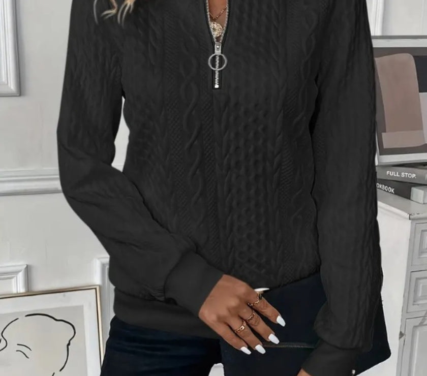 Texture Half Zip Long Sleeve Sweatshirt